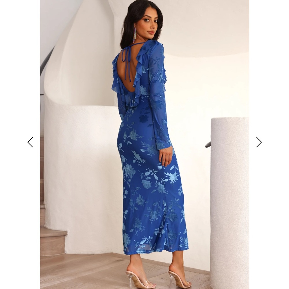 NWT HELLO MOLLY FRIENDS TO LOVERS LONG SLEEVE MAXI DRESS BLUE - Picture 3 of 13